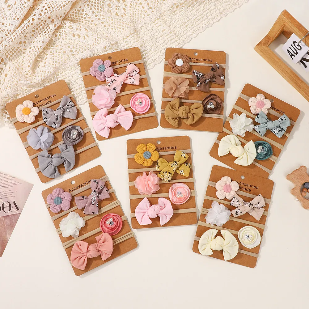 5 Teile/satz Nette Bowknot Haarbänder Baby Stirnband Mädchen Neugeborenen Blume Boutique Kopfschmuck Handgemachte Haar Zubehör