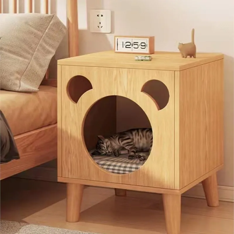 Multifunctional Storage Cabinet for Cats Beds Solid Wood Cat Litter Bedside Table Simple Small Bedside Table Bed Accessories