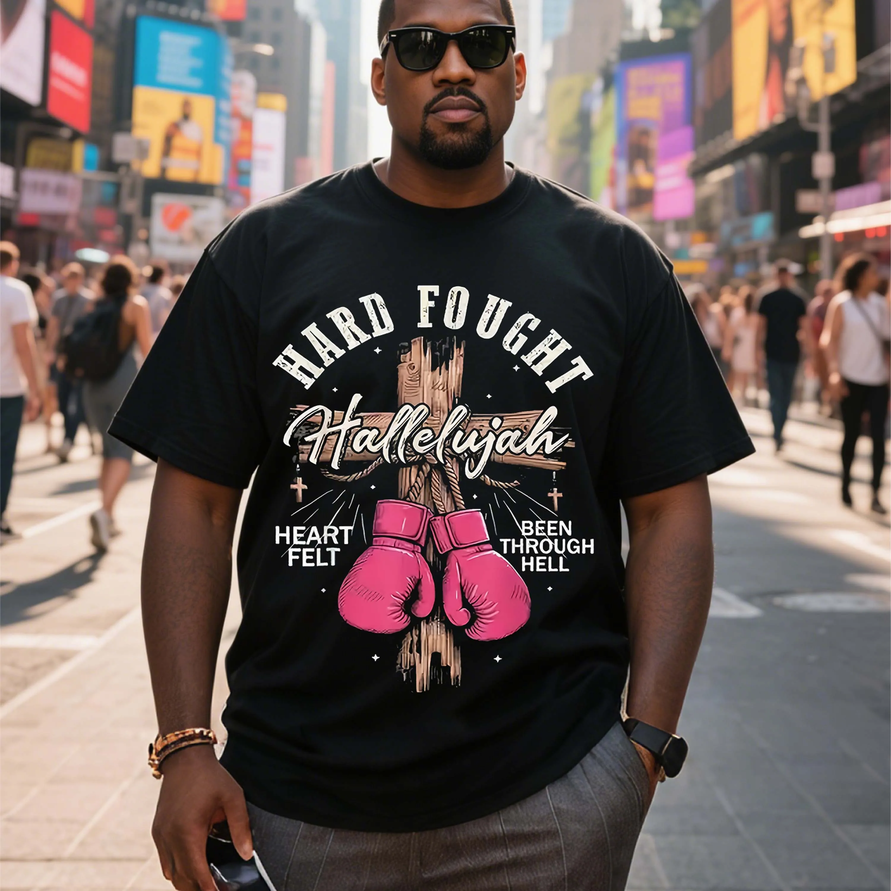 

Черная футболка больших размеров с короткими рукавами, боксерскими перчатками и графическим дизайном, подходящая для летней одежды для отдыха на открытом воздухе