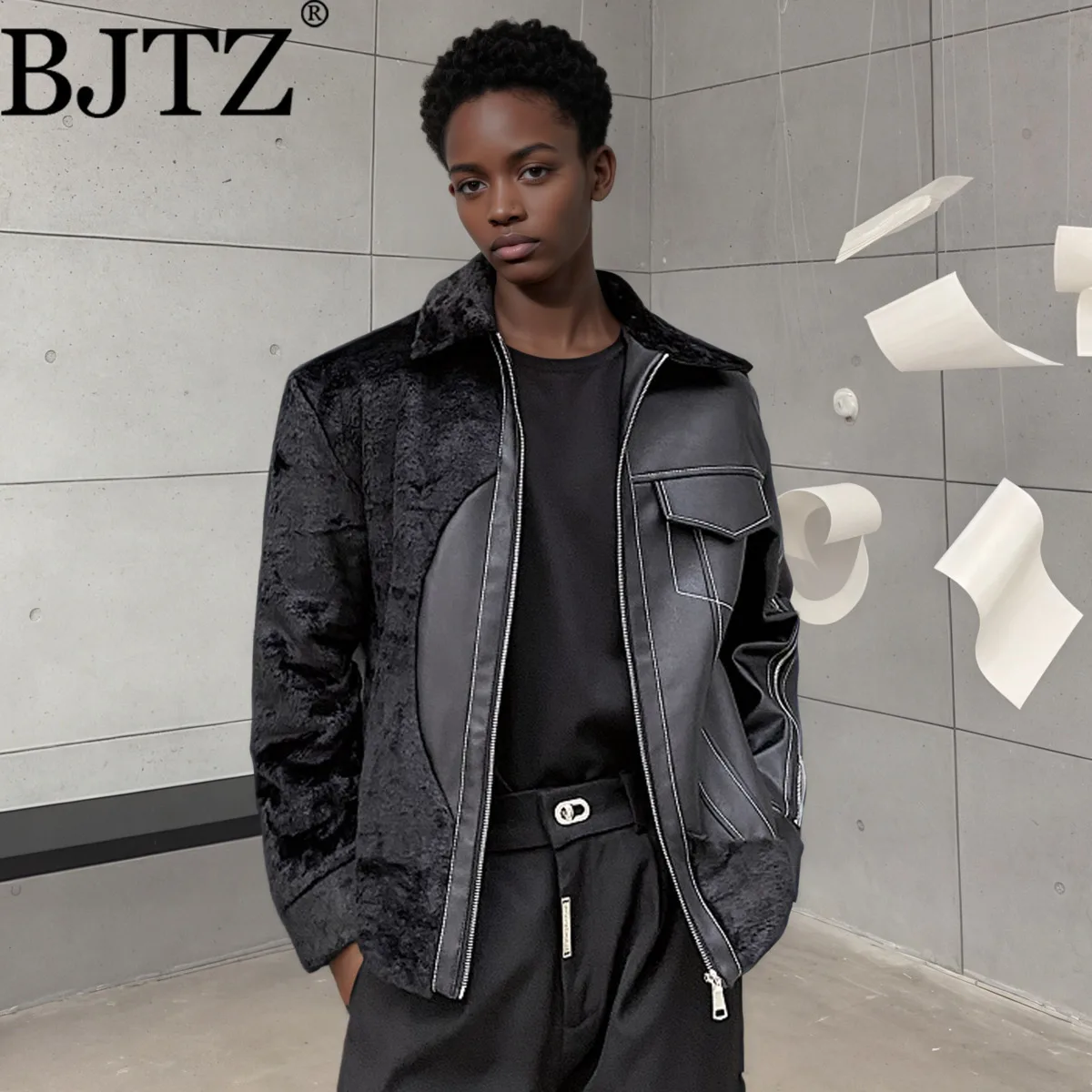 

BJTZ Women’s Fur Trim Topstitch Jacket 2025 New Arrival Designer Oversized Street Style Autumn Fall High Quality Casual Chic