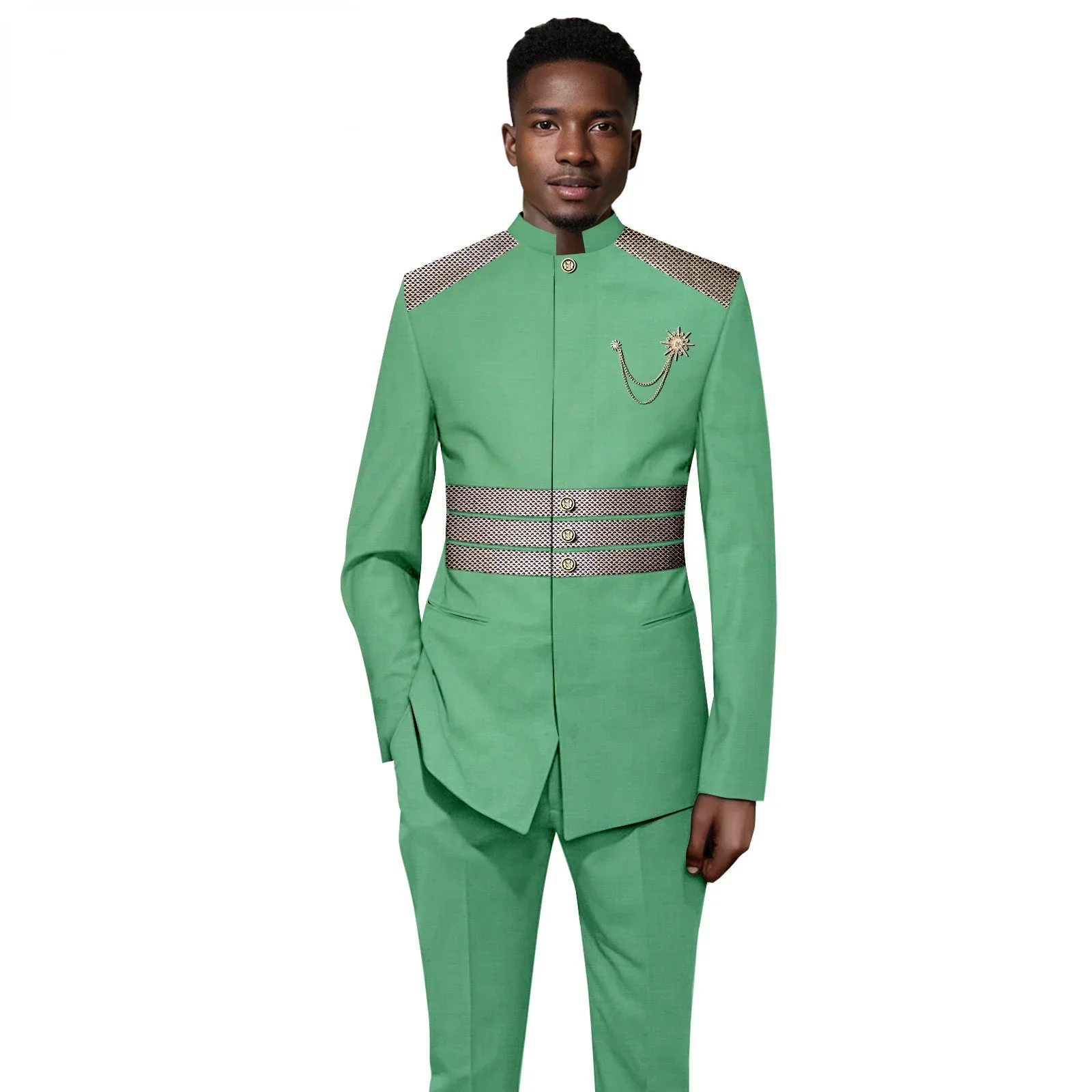 African Design Slim Fit 2 Piece Solid Men Suits For Wedding Groom Tuxedos Formal Suits for Prom Party Best Man Blazer Pants