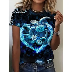 Bird Turtle Frog Cat Pattern T Shirt Women Cartoon Animal 3D Printed T-Shirts Summer Short Sleeve O-Neck Tees Loose Street Tops