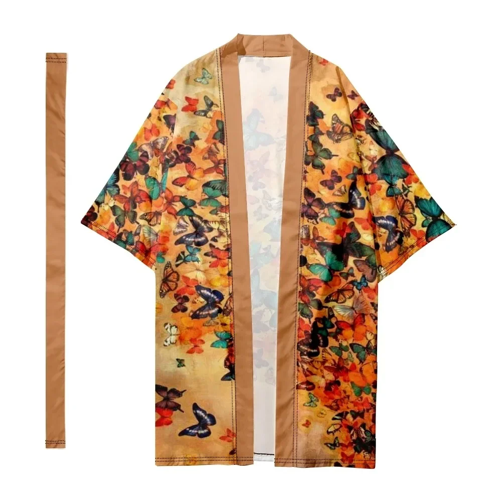 Kimono lungo Y2k da uomo Petali di farfalla Cardigan Costume da samurai da donna Camicia kimono Giacca Yukata Accappatoi kimono giapponese