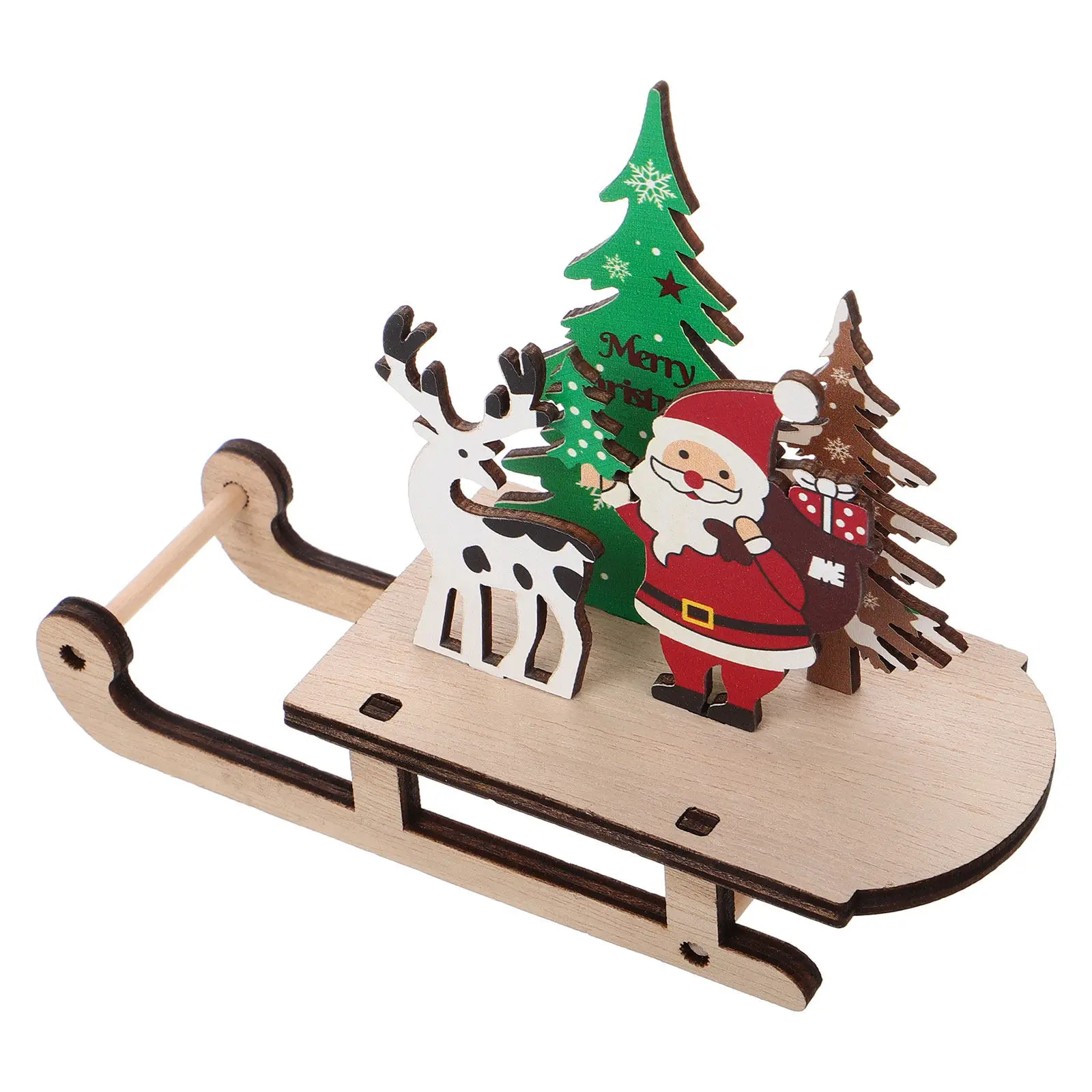 Mini Wooden Sleigh Craft for Christmas Tree Hanging Tabletop Centerpiece Winter Wonderland Decor Holiday Party Supplies Sleigh