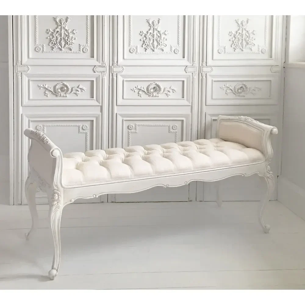 A American Light Luxury Wood Carved Bed End Stool Bedroom Bed Stool Nordic Style Leisure Sofa Stool