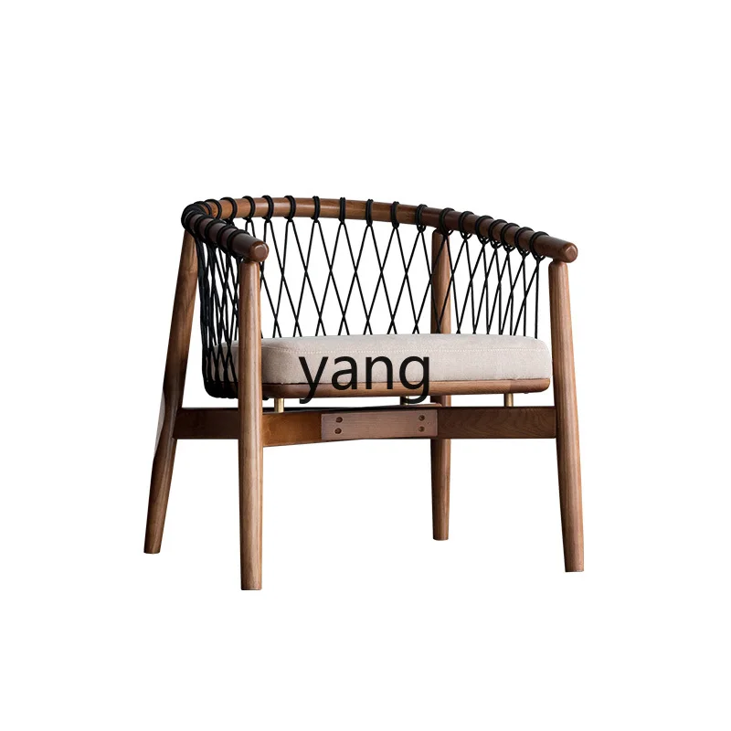 LH solid wood sofa chair single living room rope weaving simple leisure balcony study negotiation chair