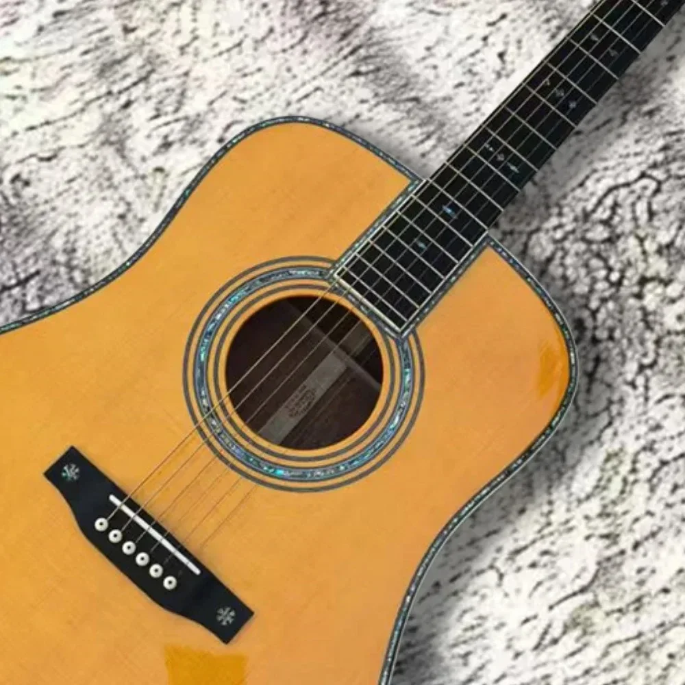 Hot sale Yellow D42 All Solid Wood Acoustic Guitar Body Glossy Surface Exquisite Workmanship Gift 41 Inch
