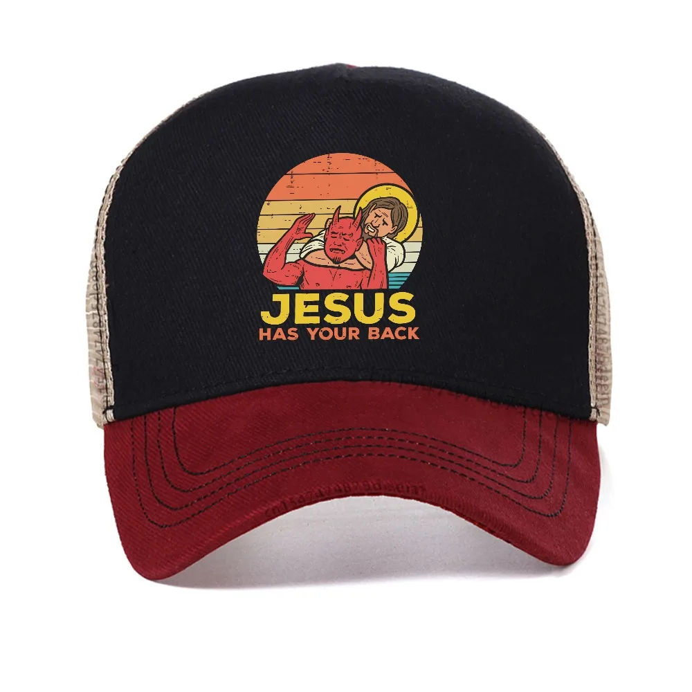 

Jesus Has Your Back Jiu Jitsu Retro Christian baseball cap men women adjustable mesh trucker caps summer Breathable sun hats