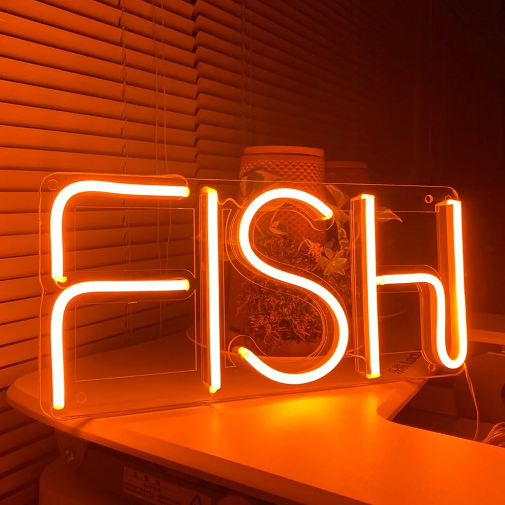 

Letter FISH LED Neon Light Sign Wall Hanging Art Night Lamp for Room Bar Home Decor Wall Lamp USB Plug Power Xmas Gift