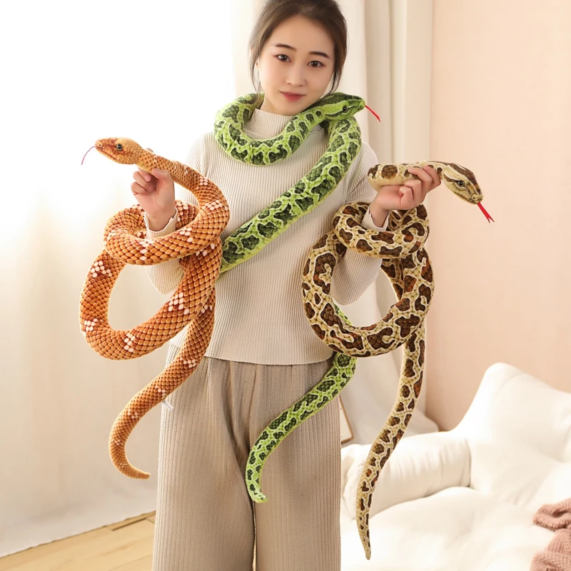 200CM/300CM Realistic Rattlesnake Black Man Snake Bar Stuffed Plush Toys Funny Snake Doll Children's Plush Dolls