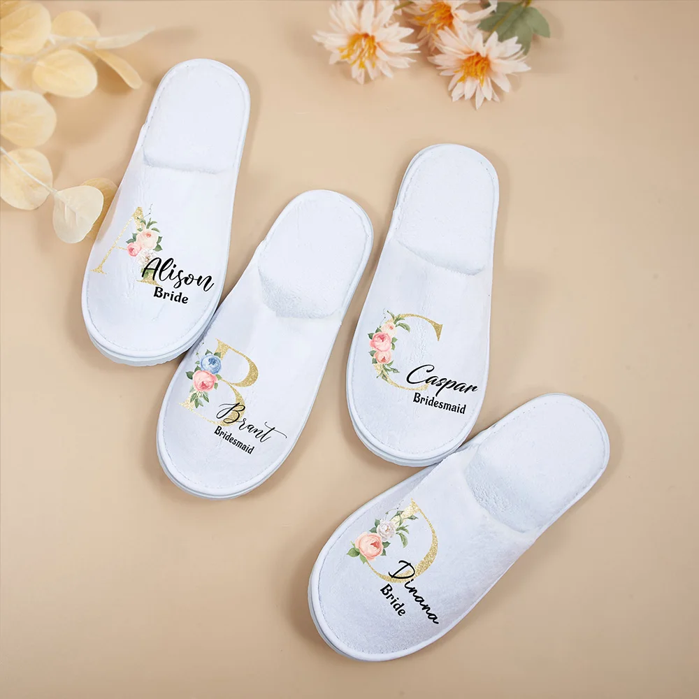 Custom Bride Maid of Honor Floral Slippers Bridesmaid Gift Spa Open-Toed Slippers Bridal Shower Party Favors Wedding Supplies