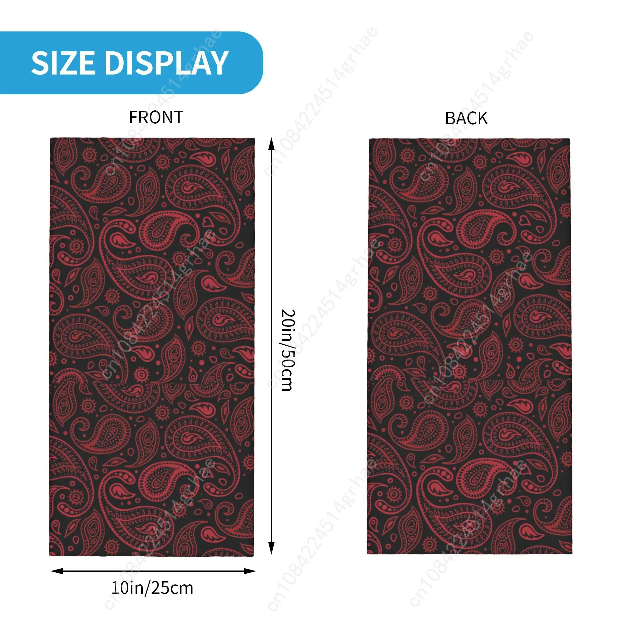 Custom RED Paisley Art Bandana Neck Gaiter UV Protection Face Scarf Cover Women Men  Headband Tube Balaclava