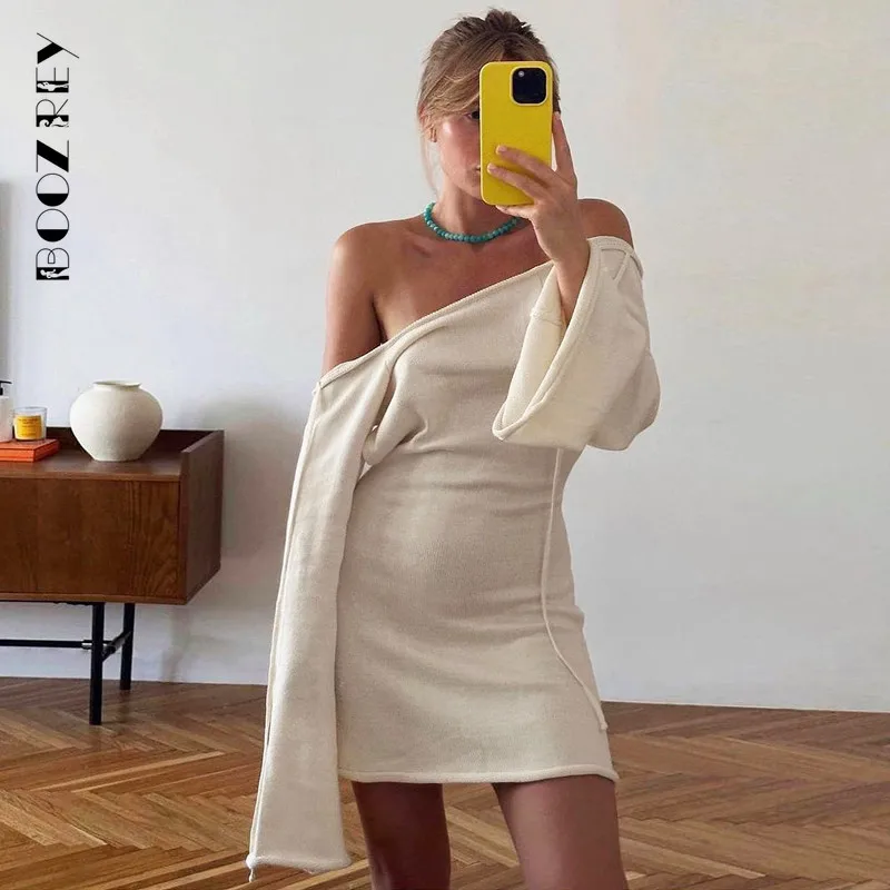 BoozRey Summer Dress Swim Wear For 2024 New Sexy Backless Flared Long Sleeve Loose Beach Skirt Solid Polyester Cover Up Pareos