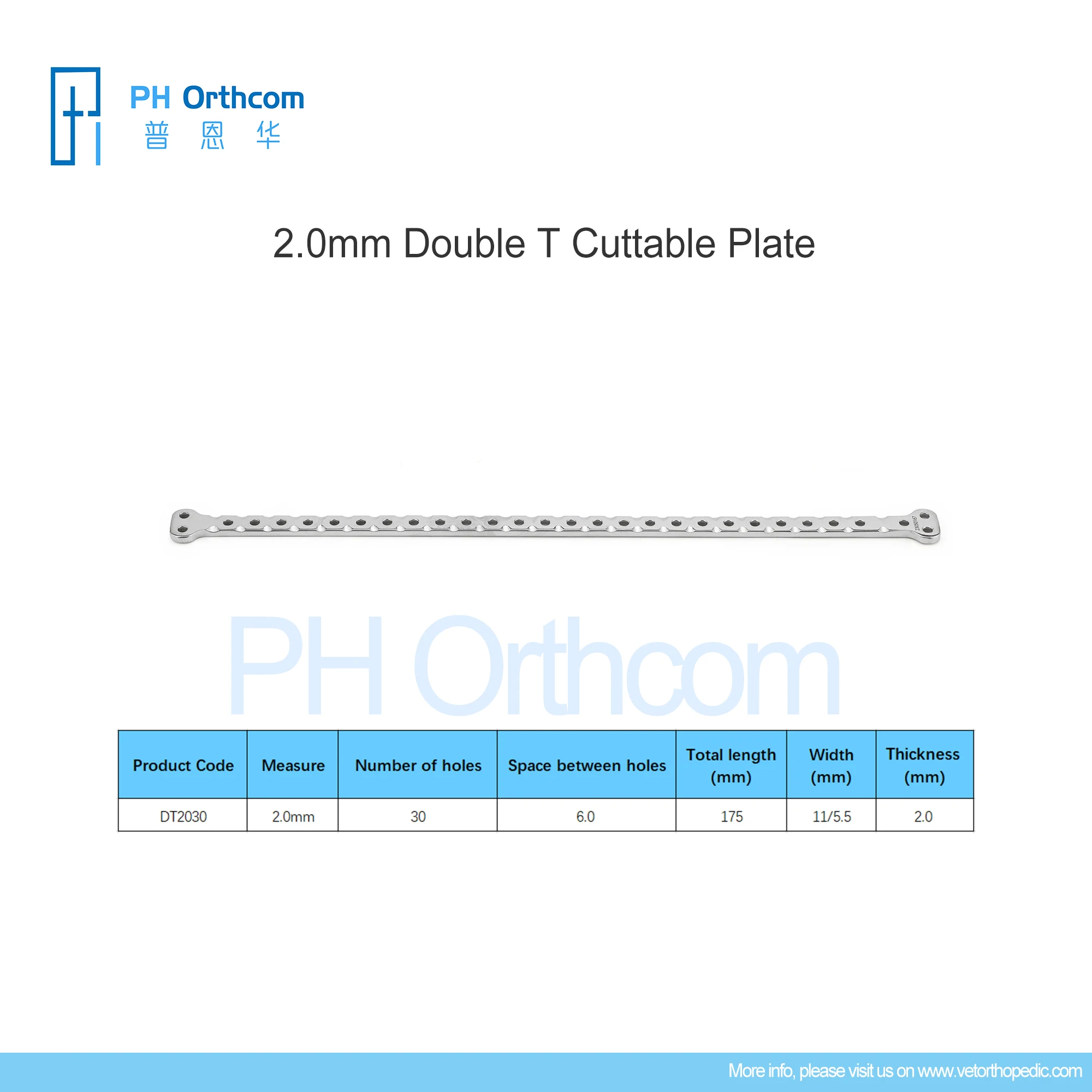 2.0mm Double T Cuttable Plate Veterinaria Orthopedic Implant Pets  Instruments Tools Medical Supplies and Equipment