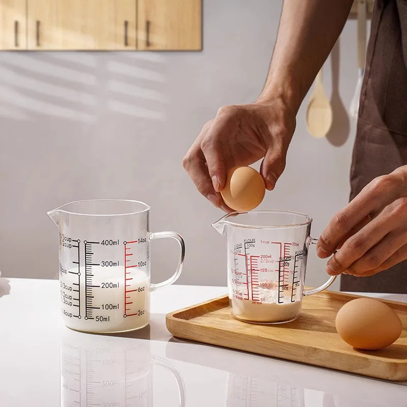 Heat-resistant Glass Measuring Cup With Handle V-shaped Spout Laboratory Beaker Kitchen Baking Milk Coffee Measuring Mug oz/ml
