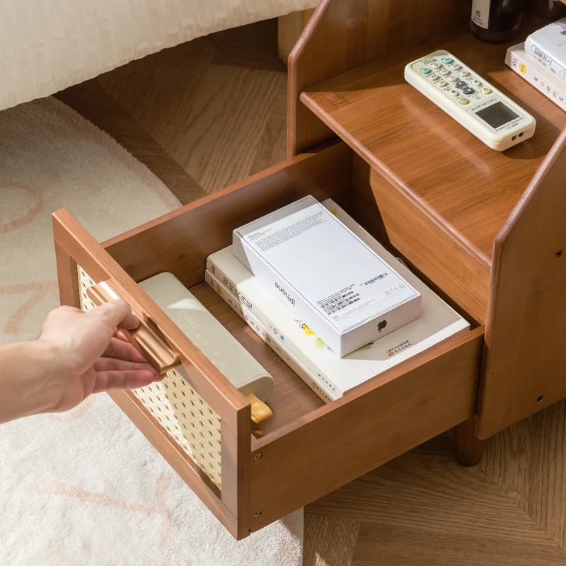 Medieval solid wood bedside table Simple modern bedside bedroom Mini new Chinese log Small storage locker