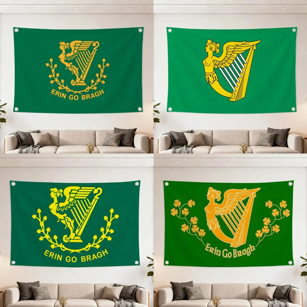 Ireland Flag Irish Harp Erin Go Bragh Flags Home Yard & Garden Decor Banner - Indoor Outdoor Wall Hanging Flag