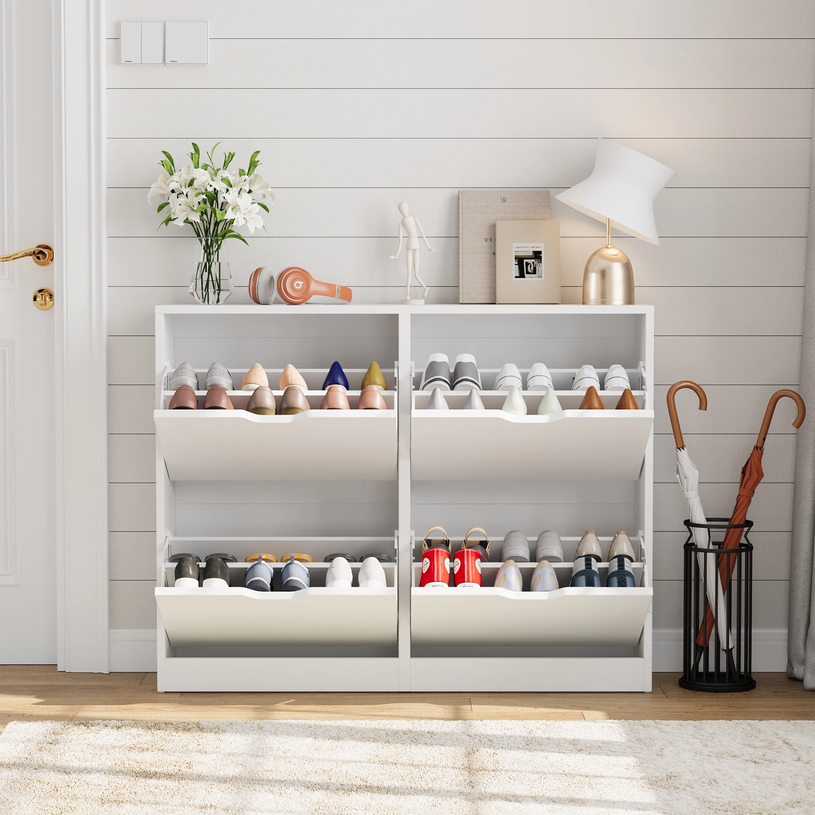 VOWNER Shoe Storage Cabinet with 4 Flip Drawers, Freestanding Shoe Cabinet image 3