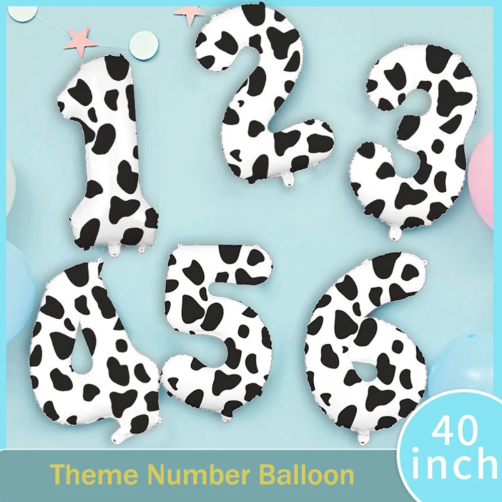 1pcs Cow Print Number Balloon Black White Theme Fiol Digital Birthday Balloons 40inch Birthday Party Festival Gatherings Decor