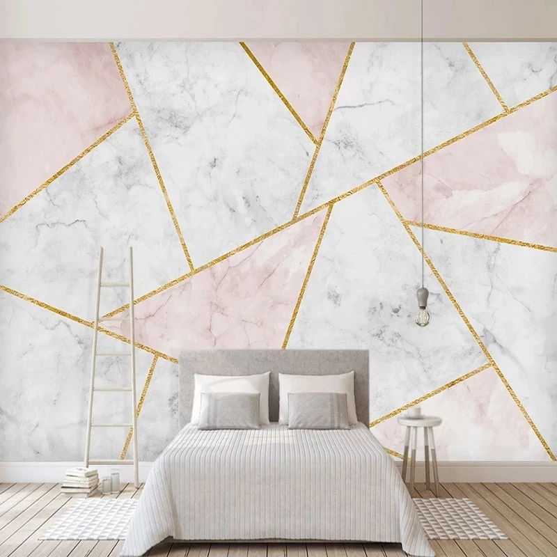 Custom Mural Wallpaper Modern 3D Abstract Geometric Marble Golden Lines Living room sofa TV background wall bedroom restaurant