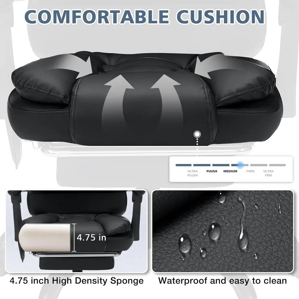 フットレスト付きマッサージオフィスチェア 7点振動人間工学に基づいたエグゼクティブデスクチェア レザーコンピュータオフィスチェア ブラック