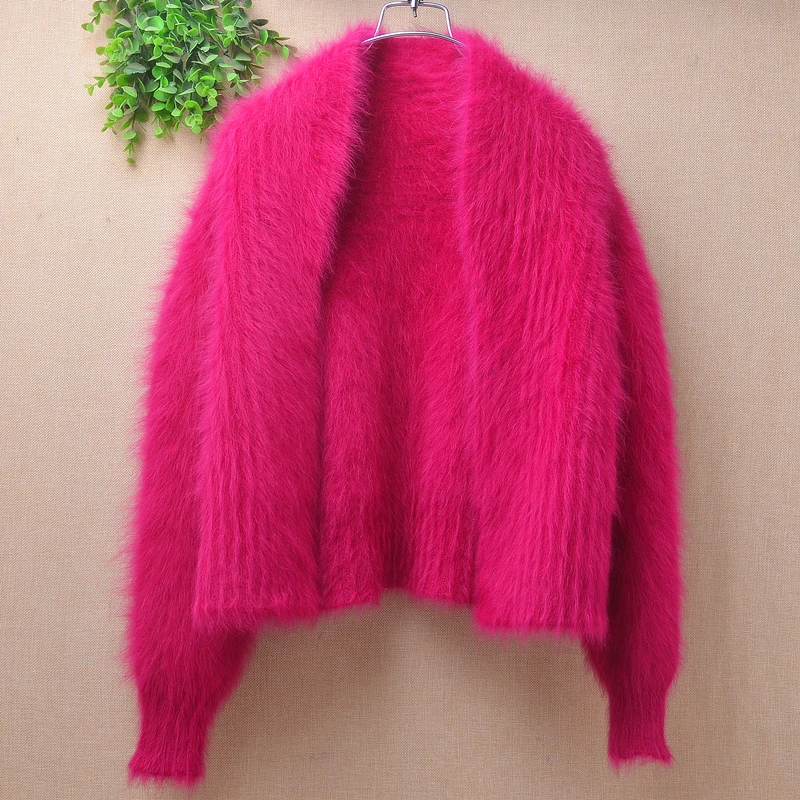 04 Ladies Women Fall Winter Clothing Hairy Mink Cashmere Knitted Short Style Slim Cardigans Angora Fur Jacket Sweater Coat Pull