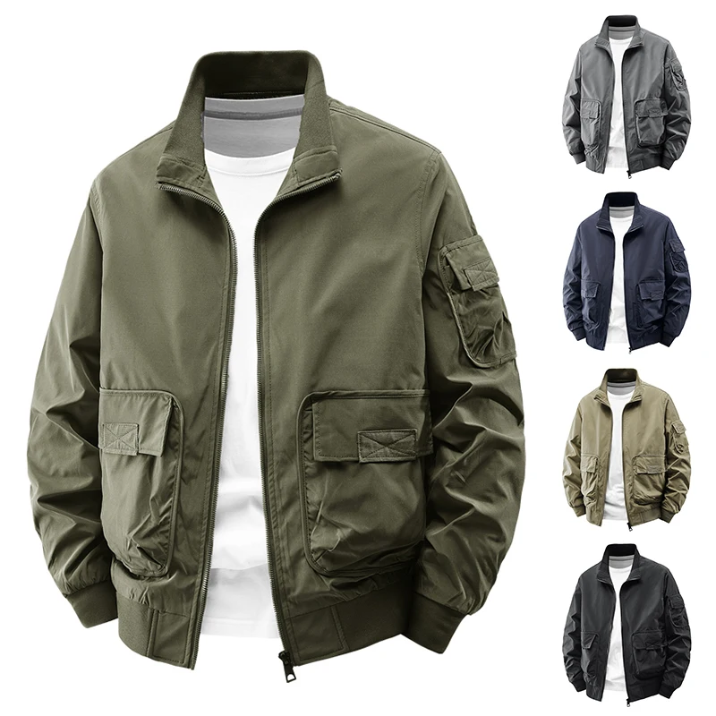 

Мужская походная куртка, удобная осенняя походная куртка с несколькими карманами и воротником-стойкой, повседневное пальто, уличное альпинистское охотничье пальто