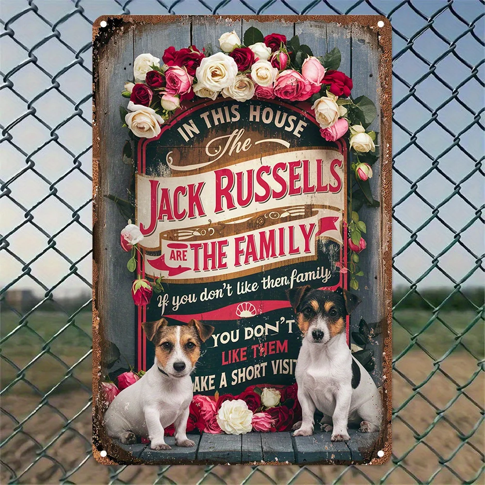 2D Flat, [JIT]Room Decor 1pc Jack Russell Family Vintage Metal Aluminum Sign, 2D Art Wall Decor, Rustic Humorous Home Decorat