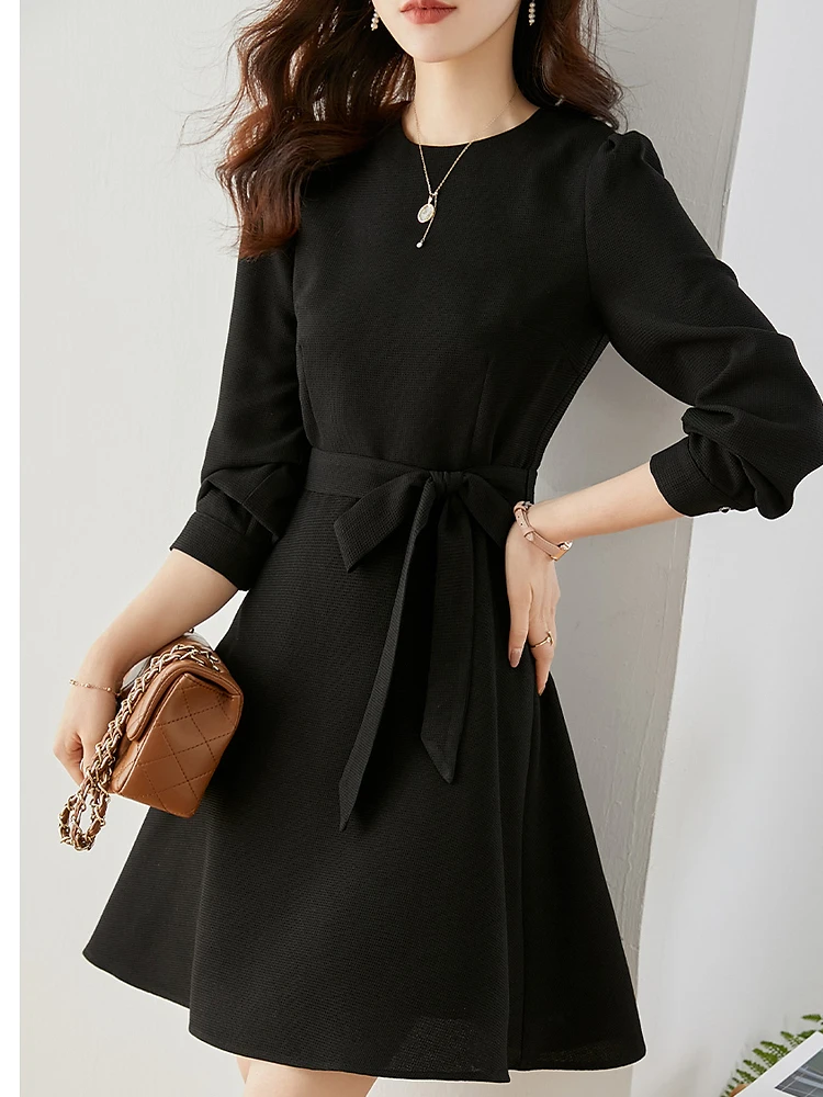 Vimly Vintage Pink Mini Dress for Women Spring 2023 New Korean Style Long Sleeve A Line Slim Belt Birthday Dresses Robe V7798