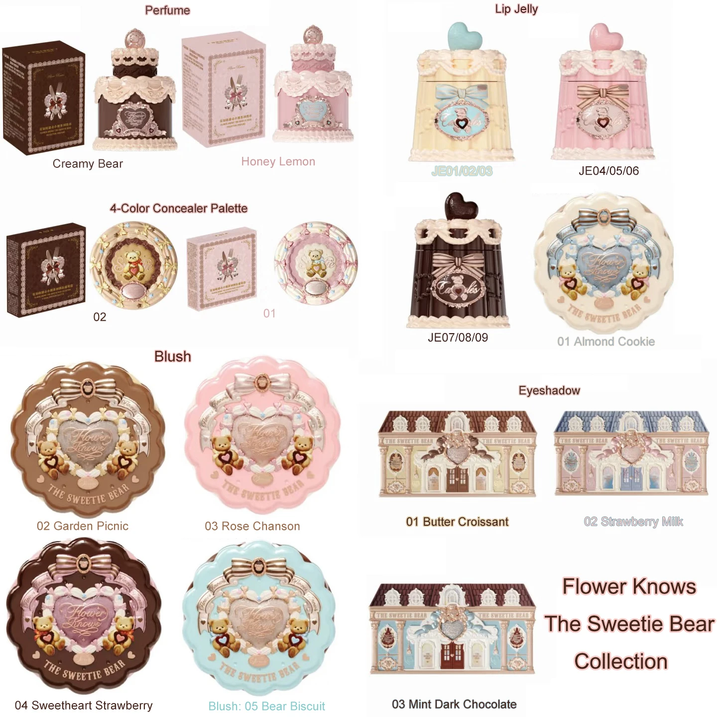 New Arrive Flower Knows The Sweetie Bear Collection Mini Setting Powder Cookie Perfume and Dual Ended Brow Gel and Pencil