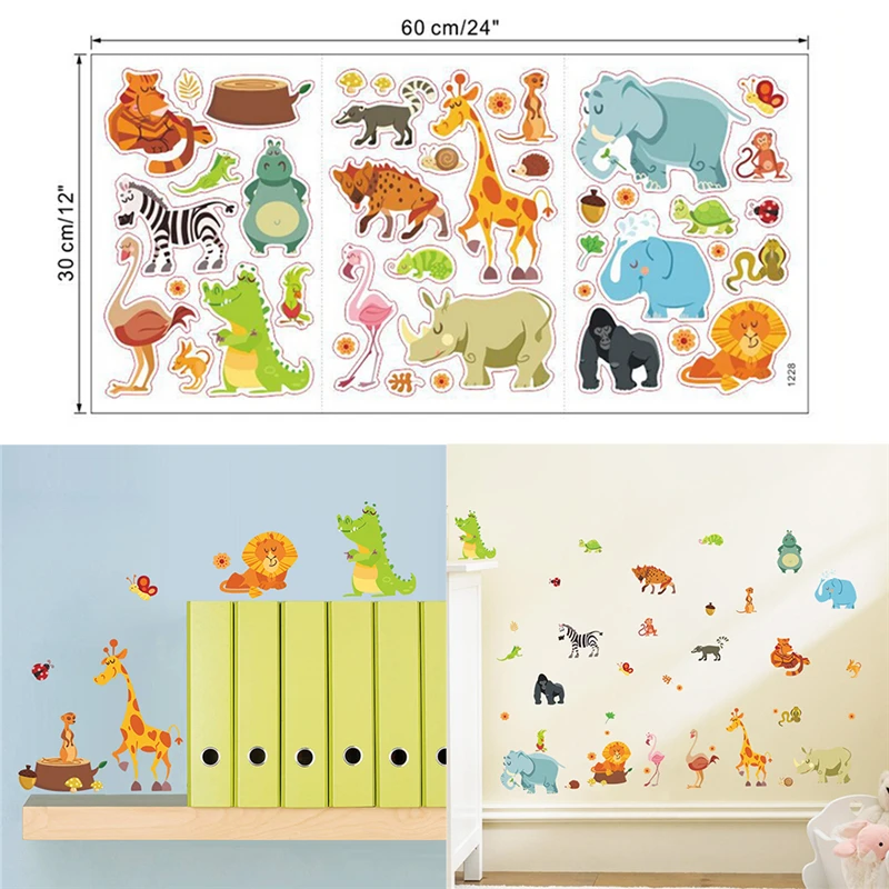 1PC Non-toxic Environmental Protection Animals Wall Stickers For Kids Baby Home Poster MonkeyElephant Horse Wall Decals