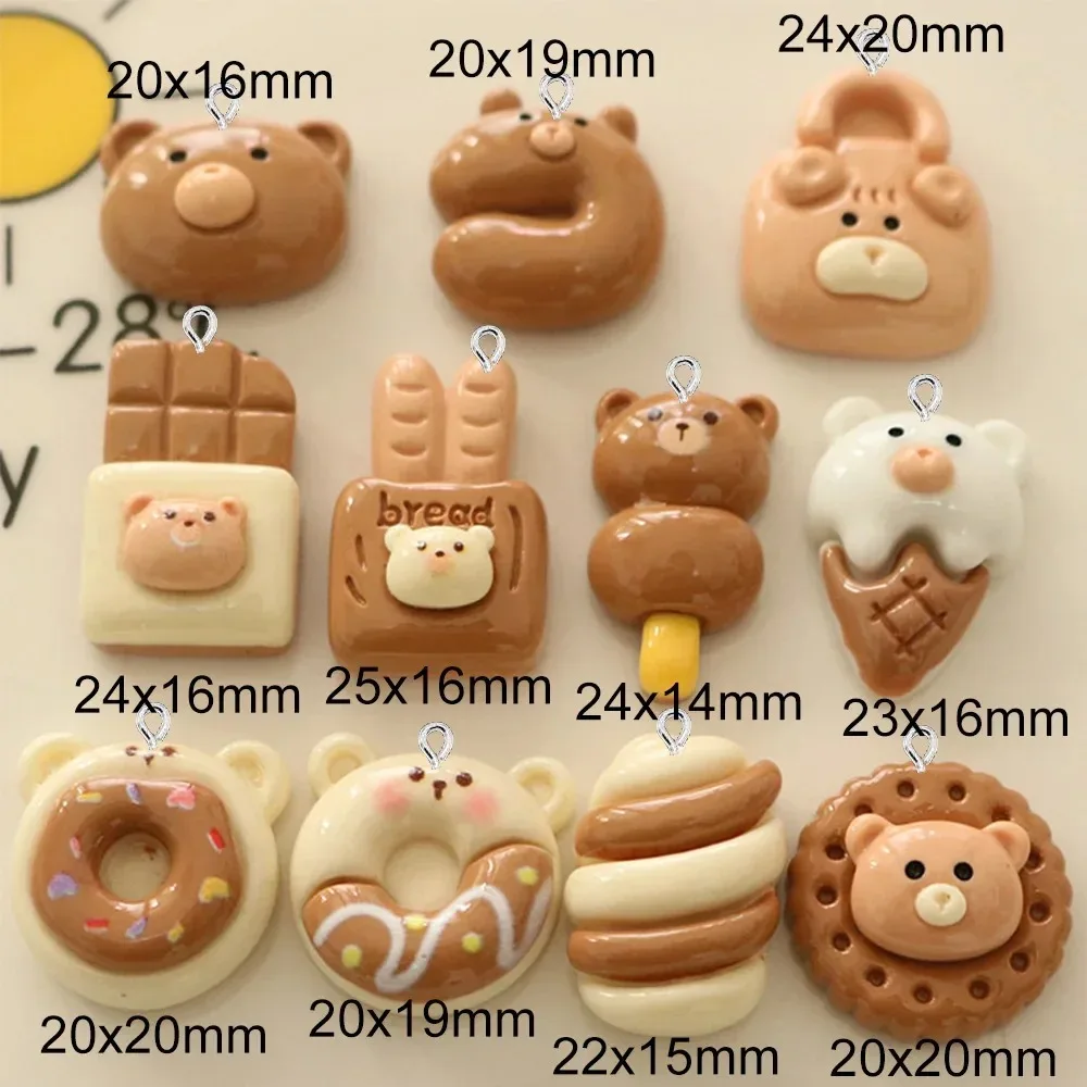 10Pcs Glossy Brown Toast Resin Flatback Charms Mini Bread Pendants DIY Earrings Bracelets Hair Clips Jewelry Craft Supplies