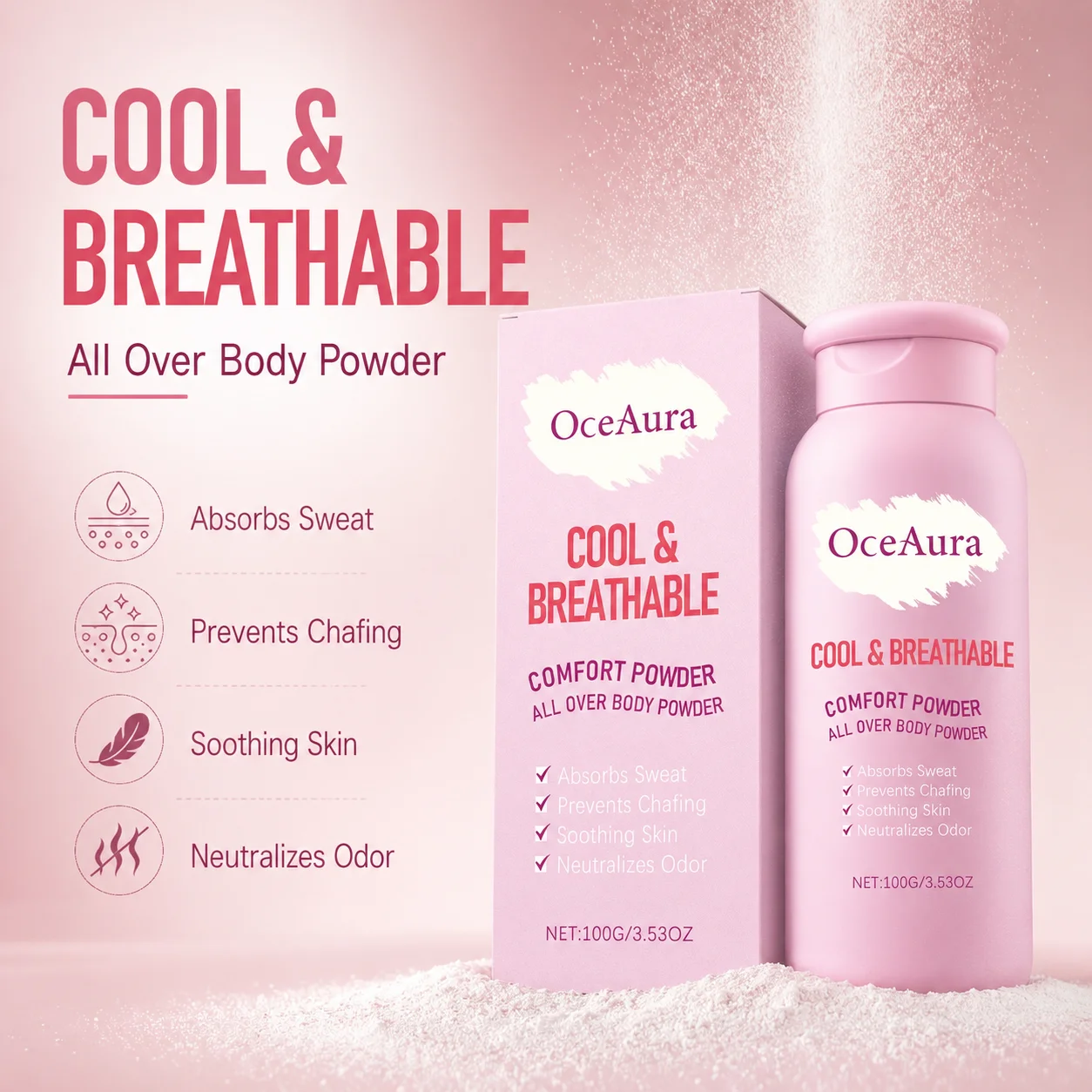 Comfort Powder All Over Body Powder Cooling Refreshing Absorb Sweat Remove Odor Prevent Chafing Powder For Underarm Inner Thigh