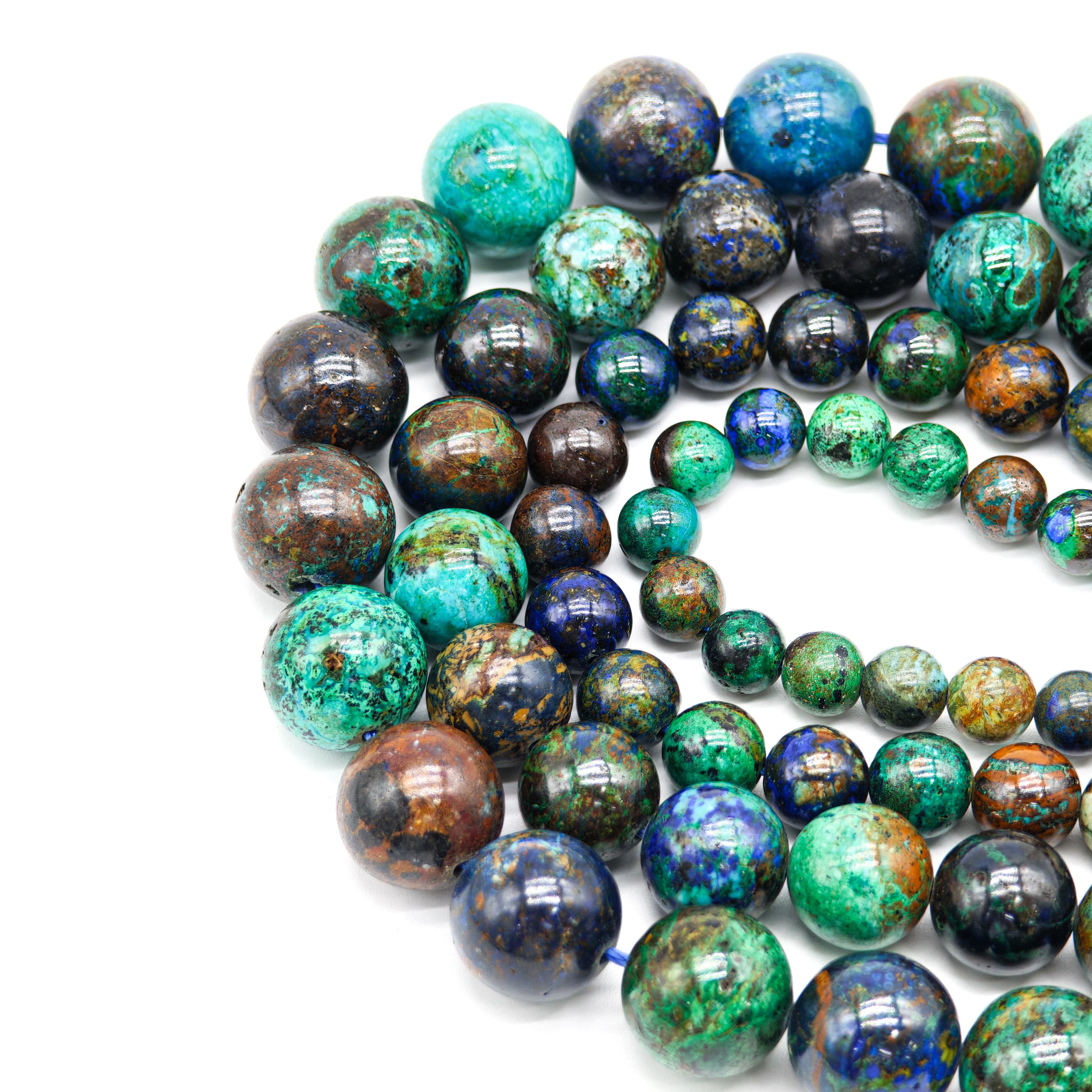 100% Natural Stonenatural phoenix Chrysocolla lapis lazuli smooth round loose beads for jewelry making design DIY