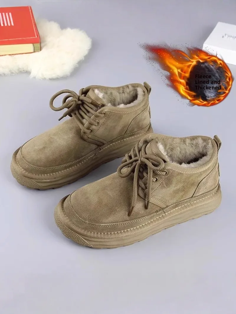 Men's Winter Snow Boots Fleece Lined Fur Integrated Thickened Warm below 40 Degrees Cotton Shoes Casual Short Tube Boots