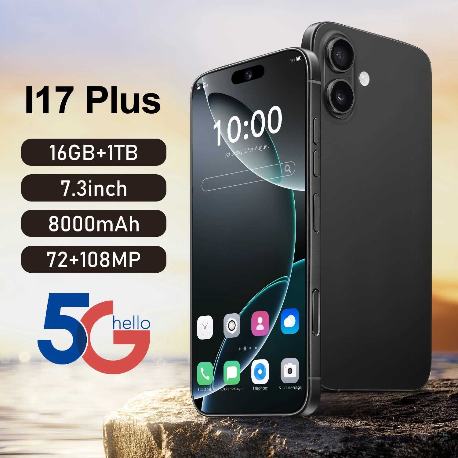 

New i17 plus 2026 HOT 7.3HD Global Edition Original Smart Dual Card 7800mAh Battery Facial Recognition Function