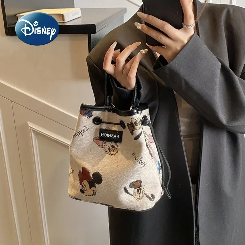 Disney New Women's Handbag Cartoon Cute Women's Shoulder Bag Fashion Trend Drawstring Women's Bag Large Capacity High Quality