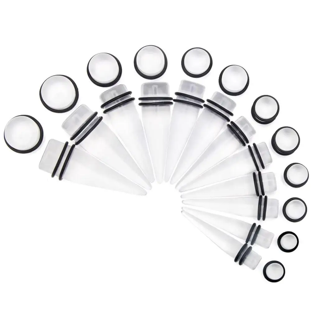 1/12Pairs Crazy Piercing Big Ear Kit Acrylic Tapers and Plugs Double O-Rings Ear Taper Plug Stretcher Expander Stretching