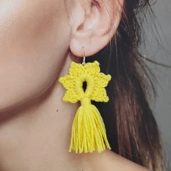 Crochet Stylish Multicolored Flower Tassel Earrings For Woman Bohemian Colored Tassel Dangling Earrings Everyday Party