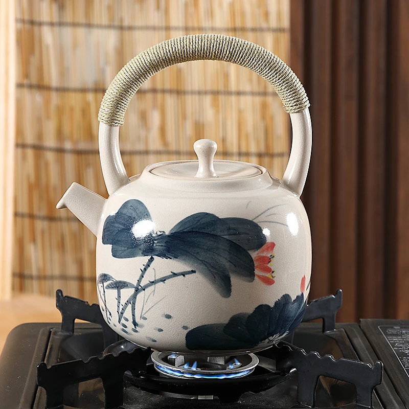 Teapot Loop-Handled Hand-Painted Ceramic Kettle Tea Pot Tea Brewing Pot Open Fire Pot Electric Ceramic Stove Pot Archaized Pot