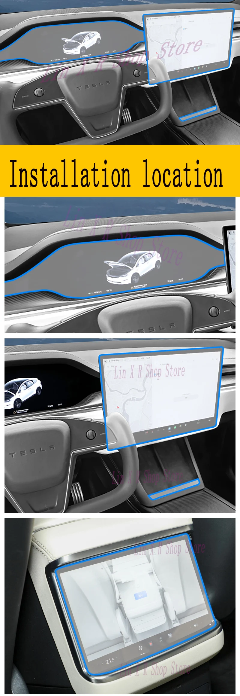 For TESLA Model X 2022  2023 Gearbox Panel Navigation Screen Automotive Interior TPU Protective Film Cover Anti-Scratch Sticker