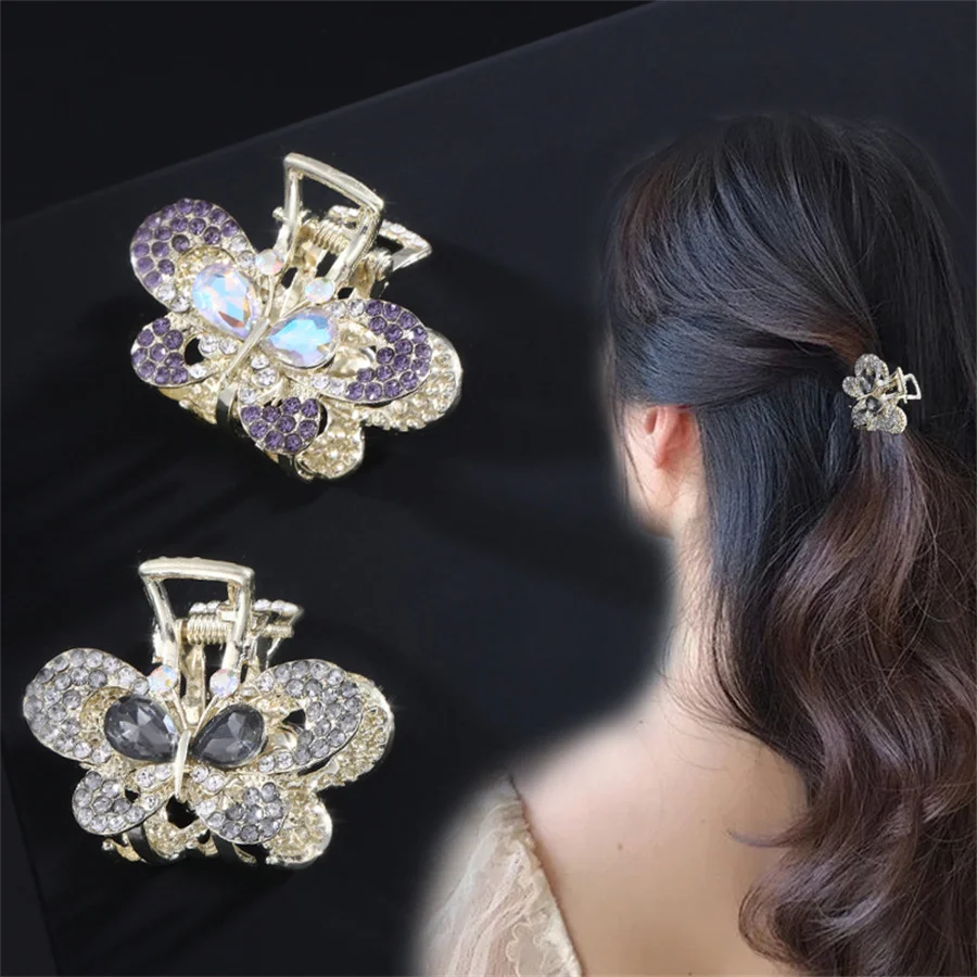 New Korean fashion Crystal Metal Crab Claw Clip For Women Girls Charm Full Rhinestone Wedding Hair Accessories Jewelry Gift