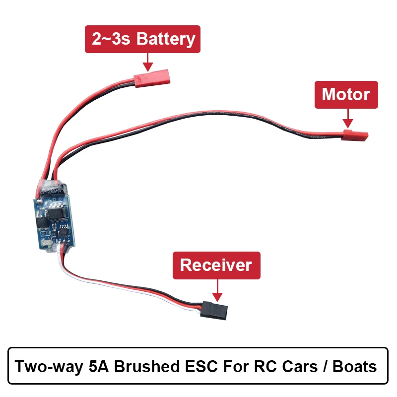 1PCs Two-way 5A ESC 2S-3S Lithium Battery Brushed ESC Forward/Backward Speed Controller for DIY RC Cars / Boats Spare Part