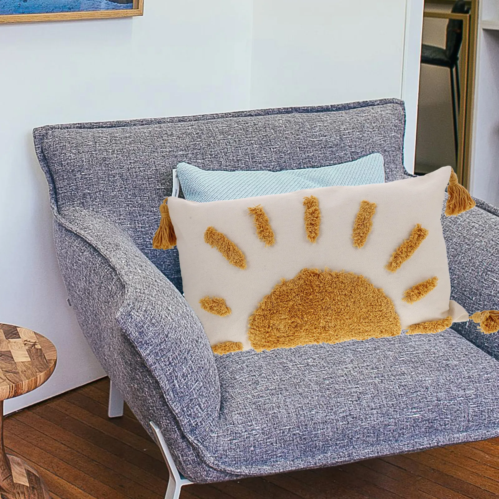 

Three Dimensional Embroidery Pillow Tassel Decorative Throw Couch Pillows Stylish Design Comfortable Support Versatile Use Easy