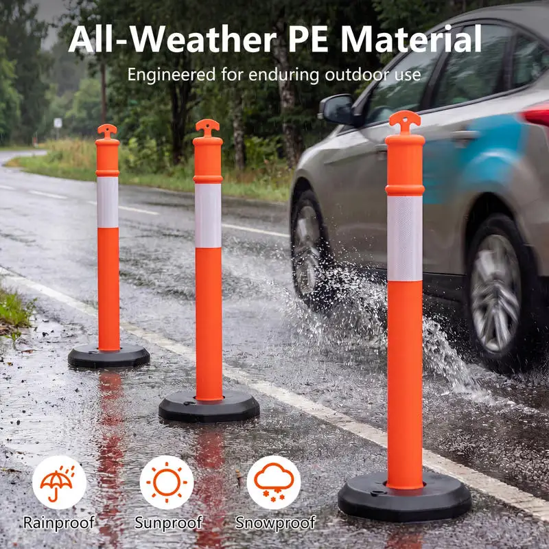 

3 Pack Traffic Delineator Posts with Fillable Base for Parking Lots and Construction