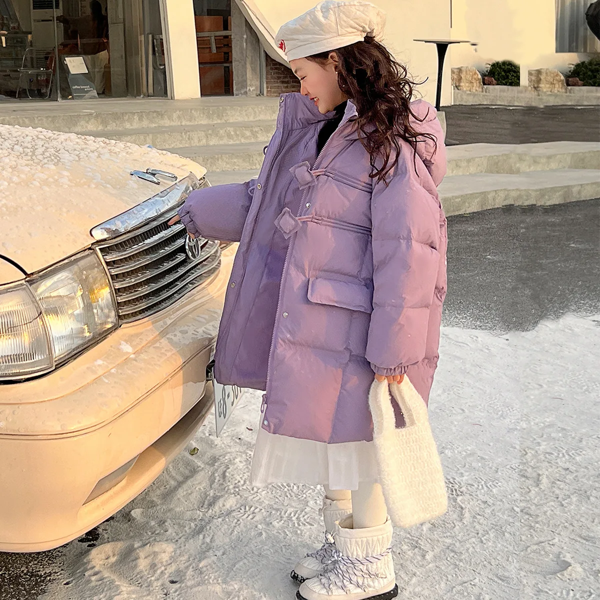 2024 Ragazze invernali Casual Parka con cappuccio Bambini Cappotto caldo spesso Capispalla 120-170 cm Tre colori