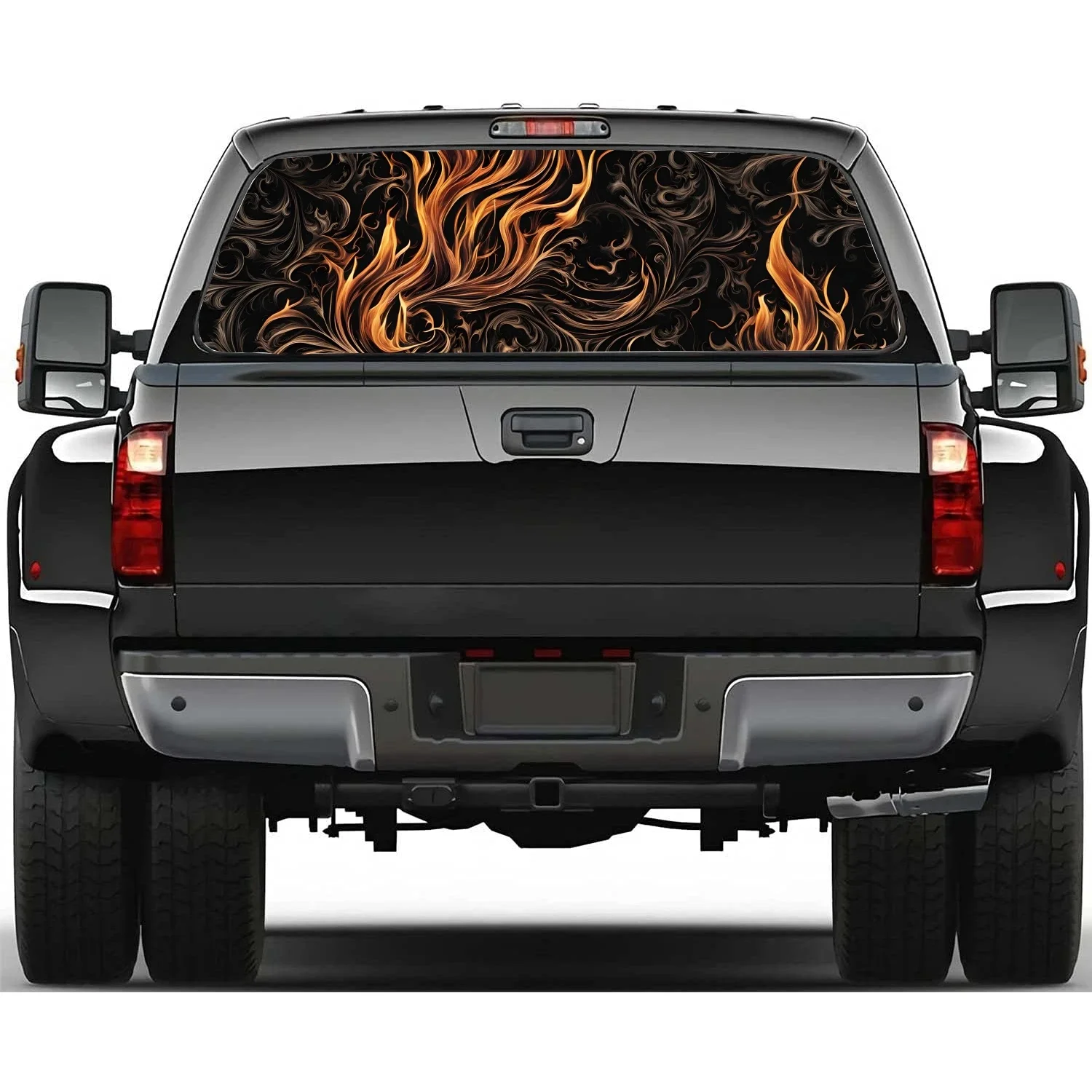 Flames Tribal Graphics Rear Window Decal Fit Pickup,Truck,Car Universal See Through Perforated Back Windows Vinyl Sticker
