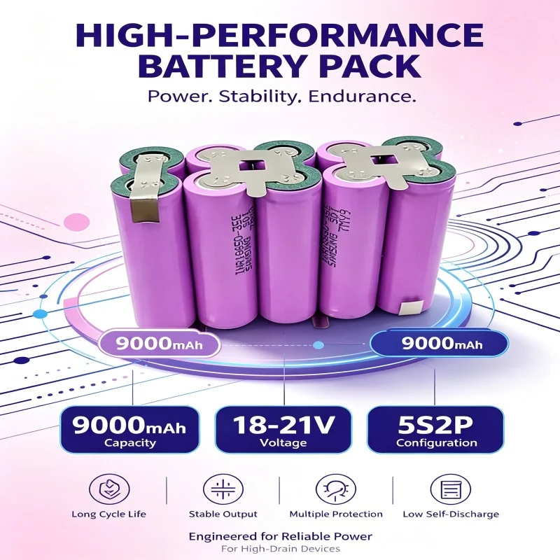 Potenza fai-da-te, fatta bene – Pacco batteria 5S2P da 9000 mAh con celle 18650 35E, doppia tensione 18V/21V per avvitatore e saldatore