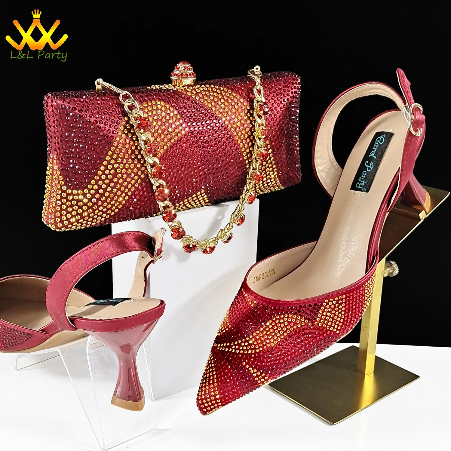 High Quality Italian Design Shoes Matching Bag Set Elegant Style Mature Women Pointed Toe Pumps for Wedding in Wine Color