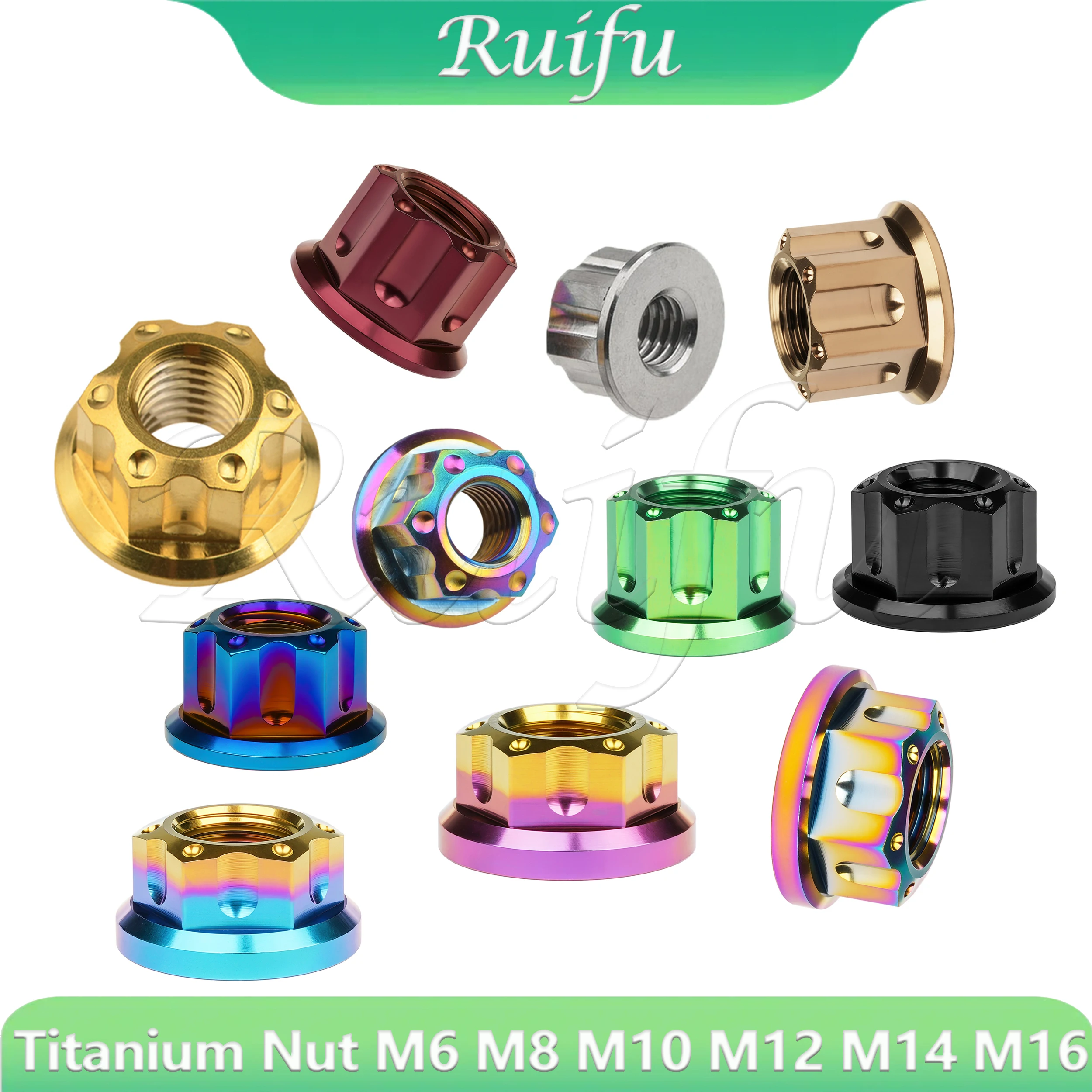 Ruifu Titanium  M6 M8 M10 M12 M14 M16 Fancy Hex Hexagon Flange Nuts for Bike Motorcycle Rear Axle Titanium Fasteners